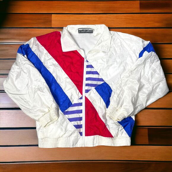 VINTAGE 90’s Windbreaker Track Jacket Longstreet White Petite Women’s Small - Picture 2 of 9